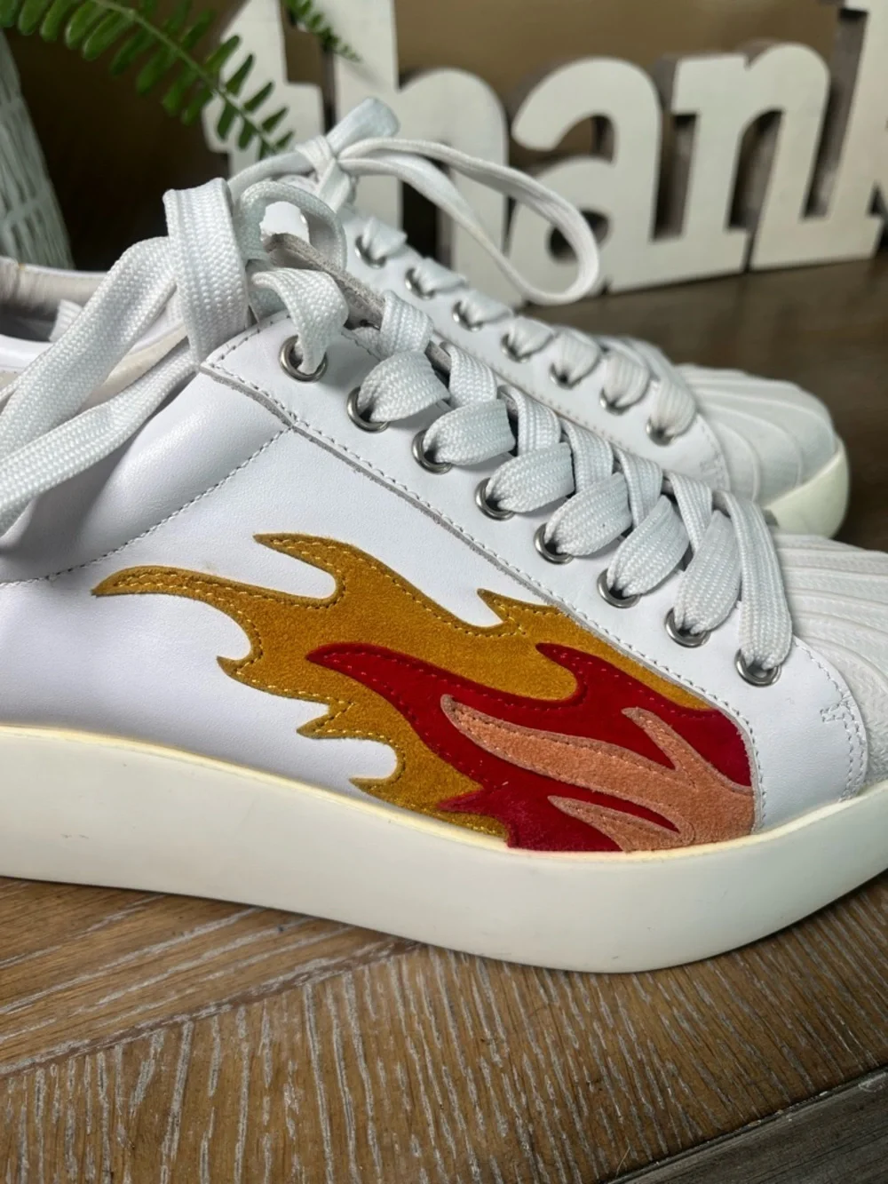 Jeffrey Campbell Hot Rod Leather Suede Flames Pointed Toe Platform Sneakes Sz 8